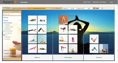 Yoga Exercise collection with custom PivotViewer Ypga Theme applied