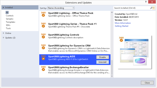 AIDE in VS2012 Extensions and Updates