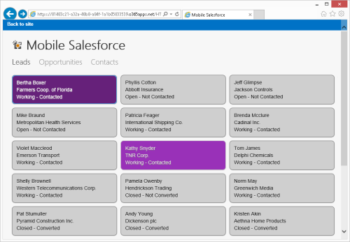 LightSwitch Mobile Salesforce app in Office 365