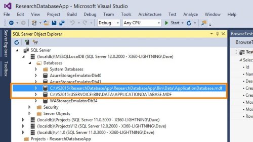 LightSwitch LocalDB use in Visual Studio 2015